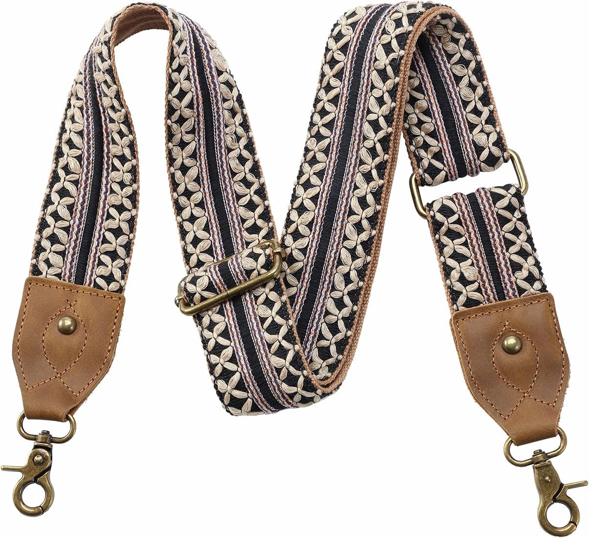 Purse Strap-2"Crazy Horse Leather Wide Shoulder Strap Adjustable Replacement,Jacquard Embroidery ... | Amazon (US)