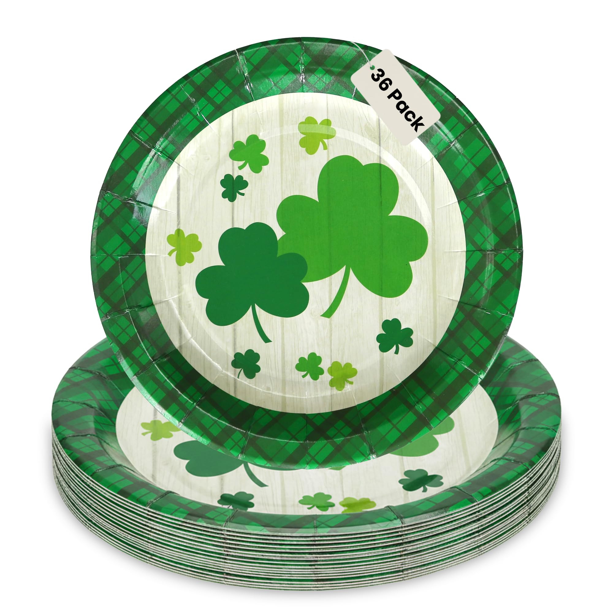 Iconikal 36-Count Disposable St. Patrick's Day Paper Dessert Plates, Shamrock Green Plaid Design,... | Amazon (US)