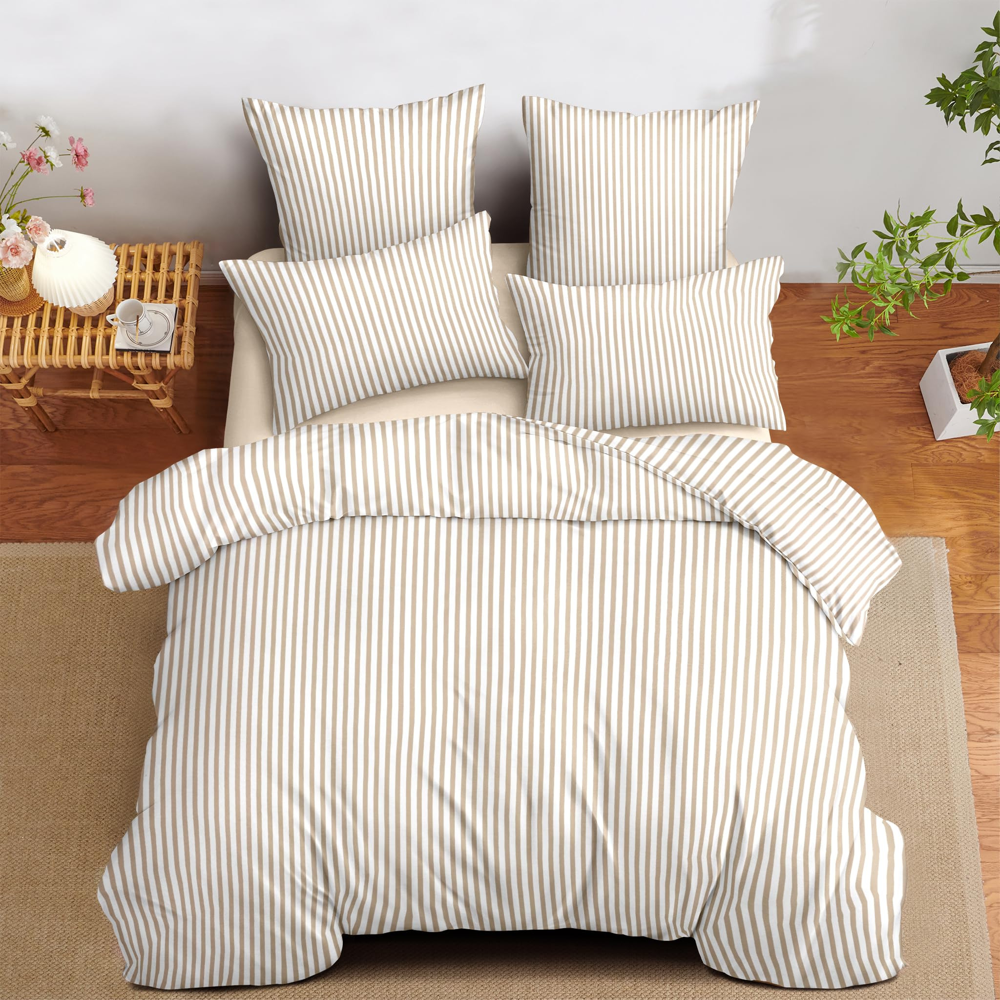 Nayoroom Striped Comforter Set Queen Size Brown Tan Stripe Comforter 3 Pieces Girls Soft Lightwei... | Amazon (US)