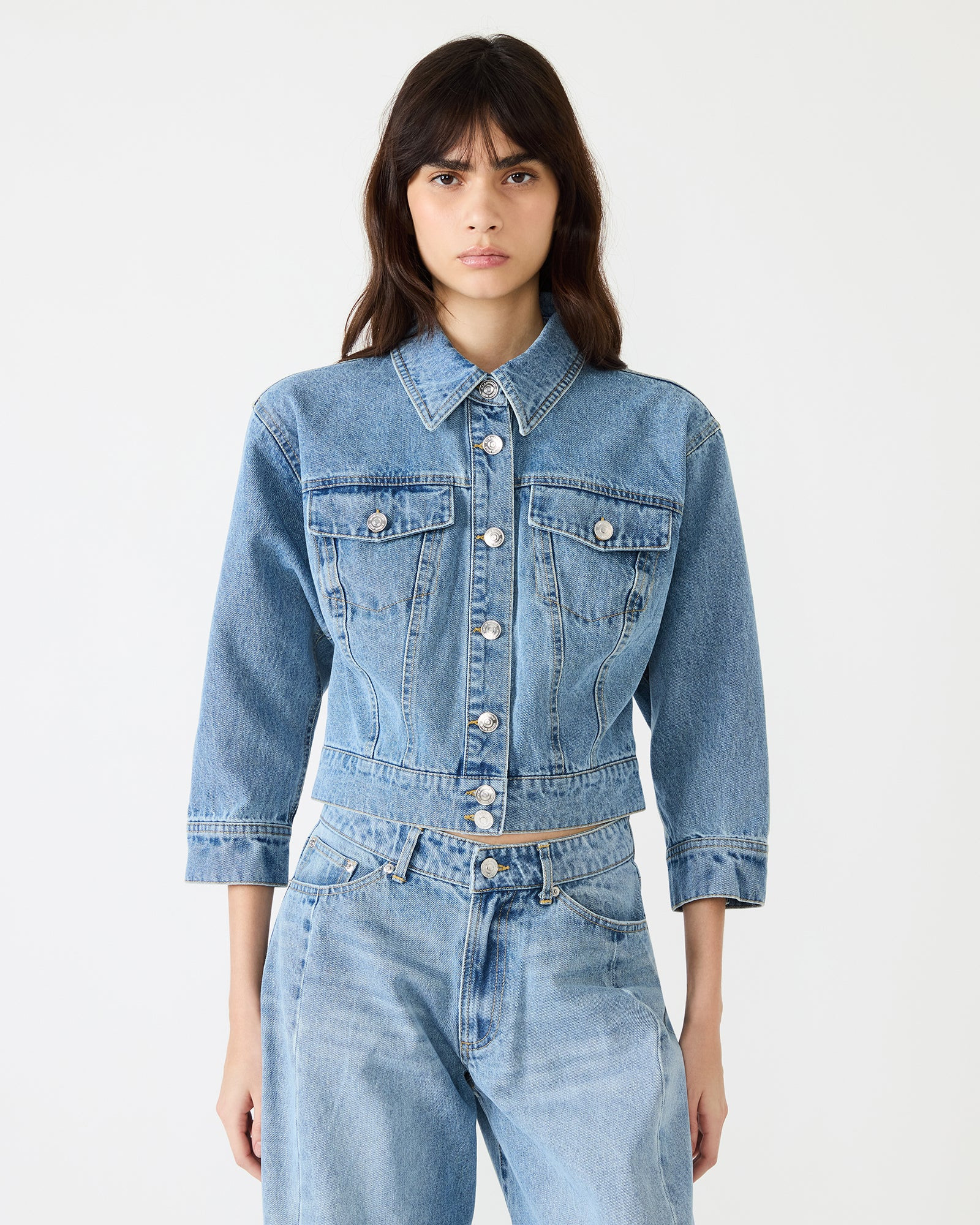RALEIGH Forever Blue Long-Sleeved Button-Up Denim Women's Jacket | Steve Madden (US)