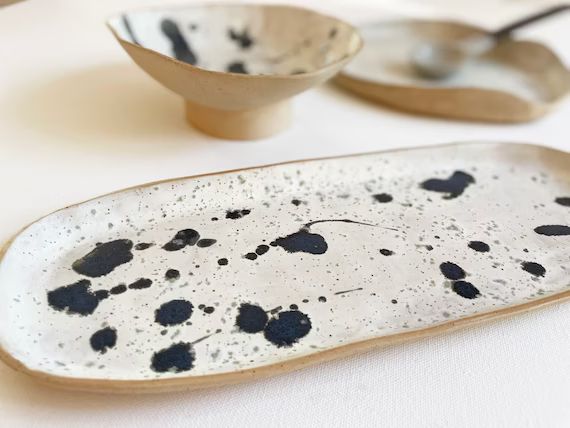 Stoneware Speckled Hand Built 14 Serving Platter / Linen | Etsy | Etsy (US)