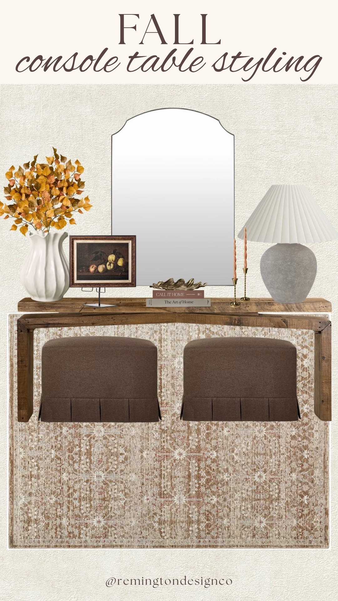 Fall console styling ideas! 

Use code REMI for money off my favorite rug! 

Fall console table styling 
Fall entryway decor
Autumn home decor
Neutral home feocr 
Fall home accents 
Cozy fall home decor

#LTKHome #LTKSeasonal