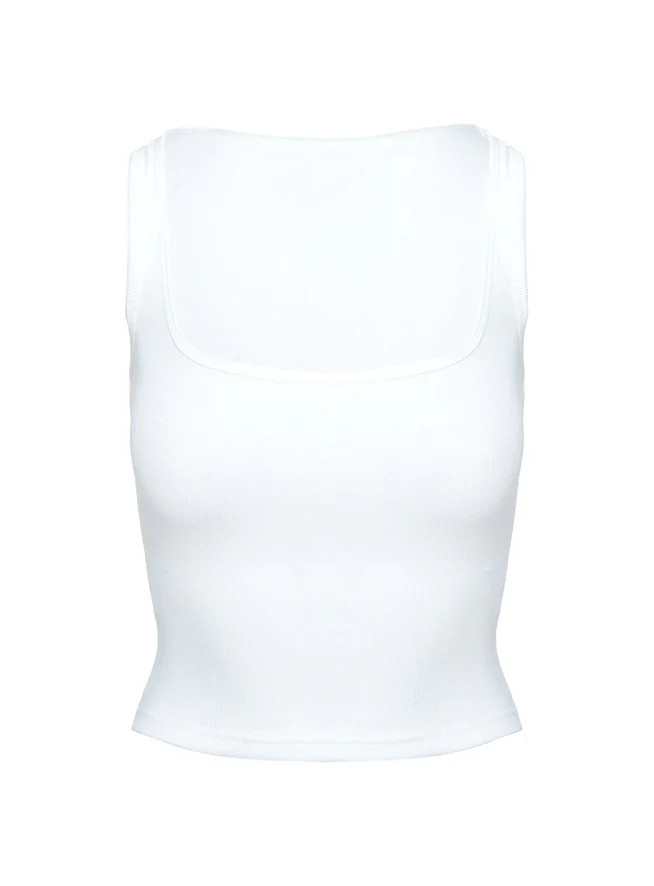 Baseline Square Neck Rib Tank Top White | Princess Polly AU
