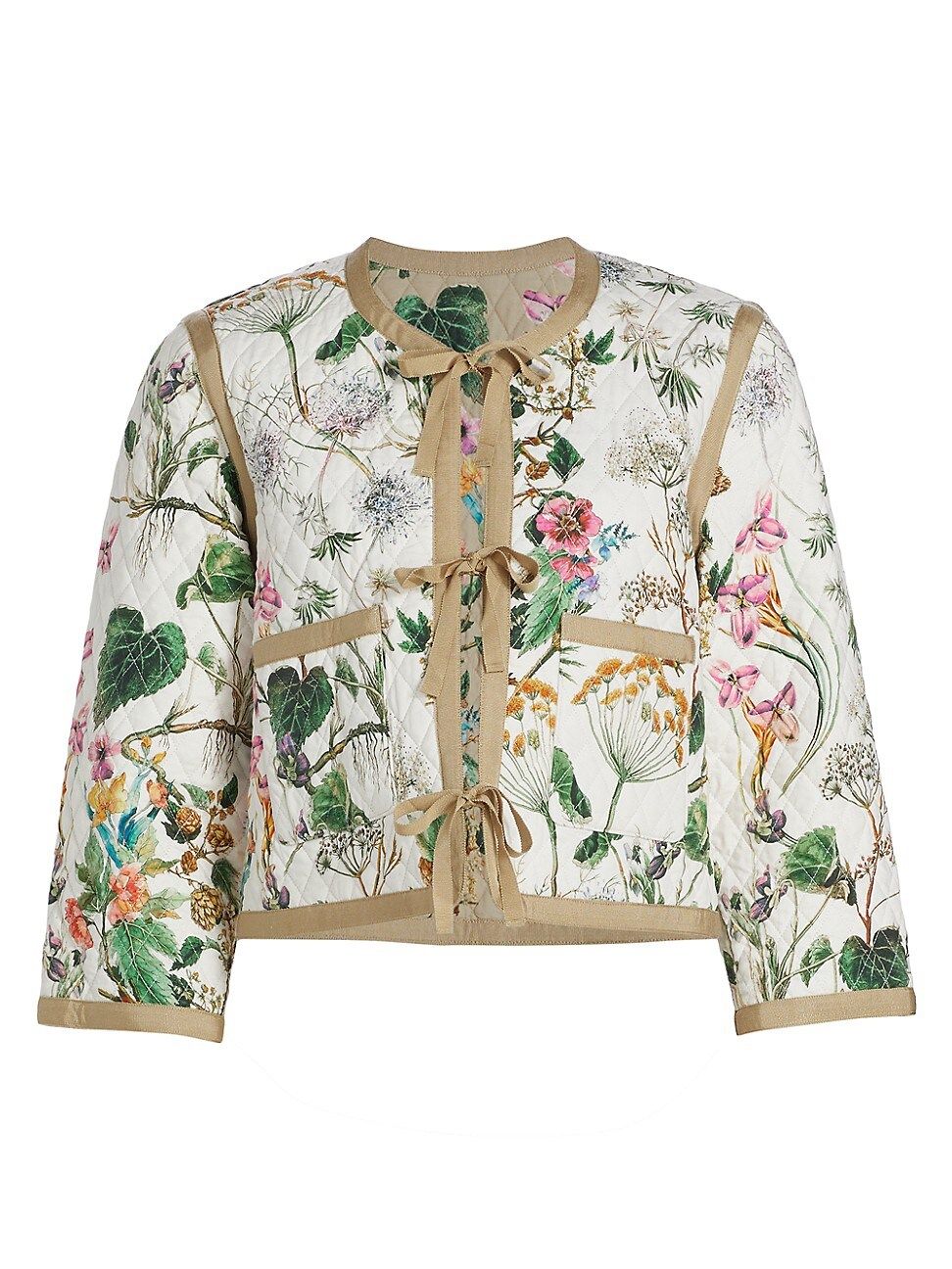 Women's Marissa Floral Quilted Jacket - Whimsical Ivory X Khaki - Size Medium - Whimsical Ivory X Kh | Saks Fifth Avenue