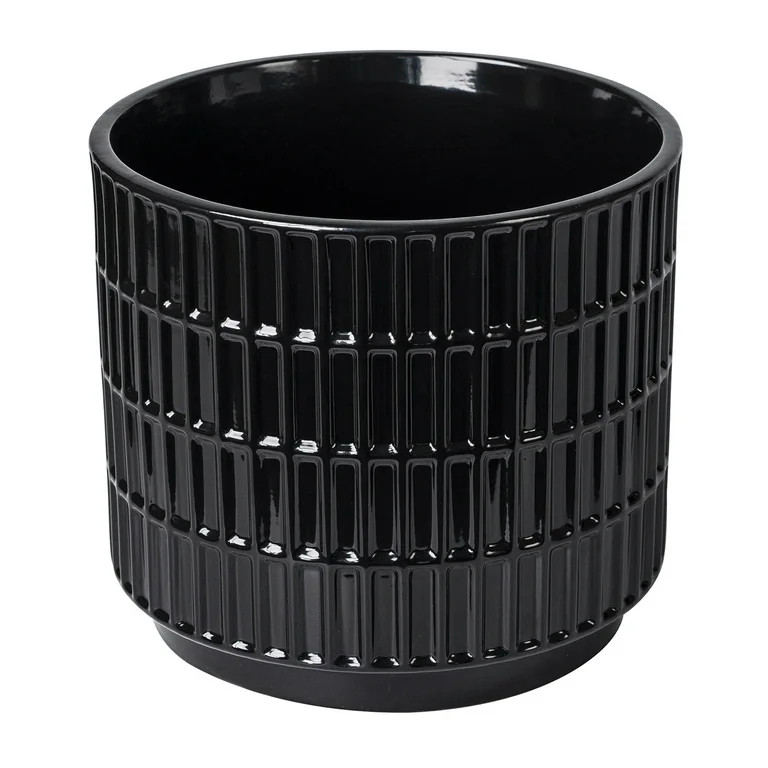 Mainstays 6" x 6" x 5.5" Round Black Ceramic Grid Plant Planter | Walmart (US)