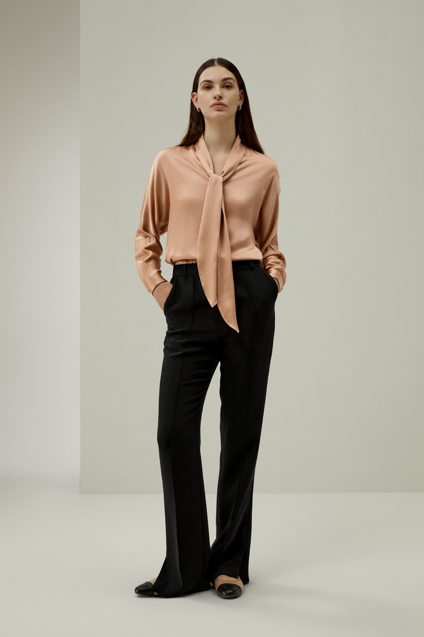 Bat Sleeve Silk Top with Adjustable Neck Tie | LilySilk