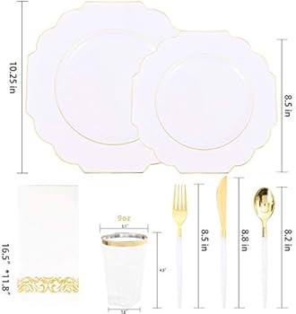 Nervure 140pcs Scalloped Gold Plastic Plates & Gold Plastic Silverware with White Handle :40 Plat... | Amazon (US)