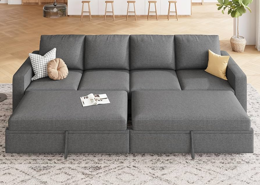 HONBAY Modular Sectional Sleeper Sofa Bed, with Pull Out Bed, Linen Convertible Sectional Couches... | Amazon (US)