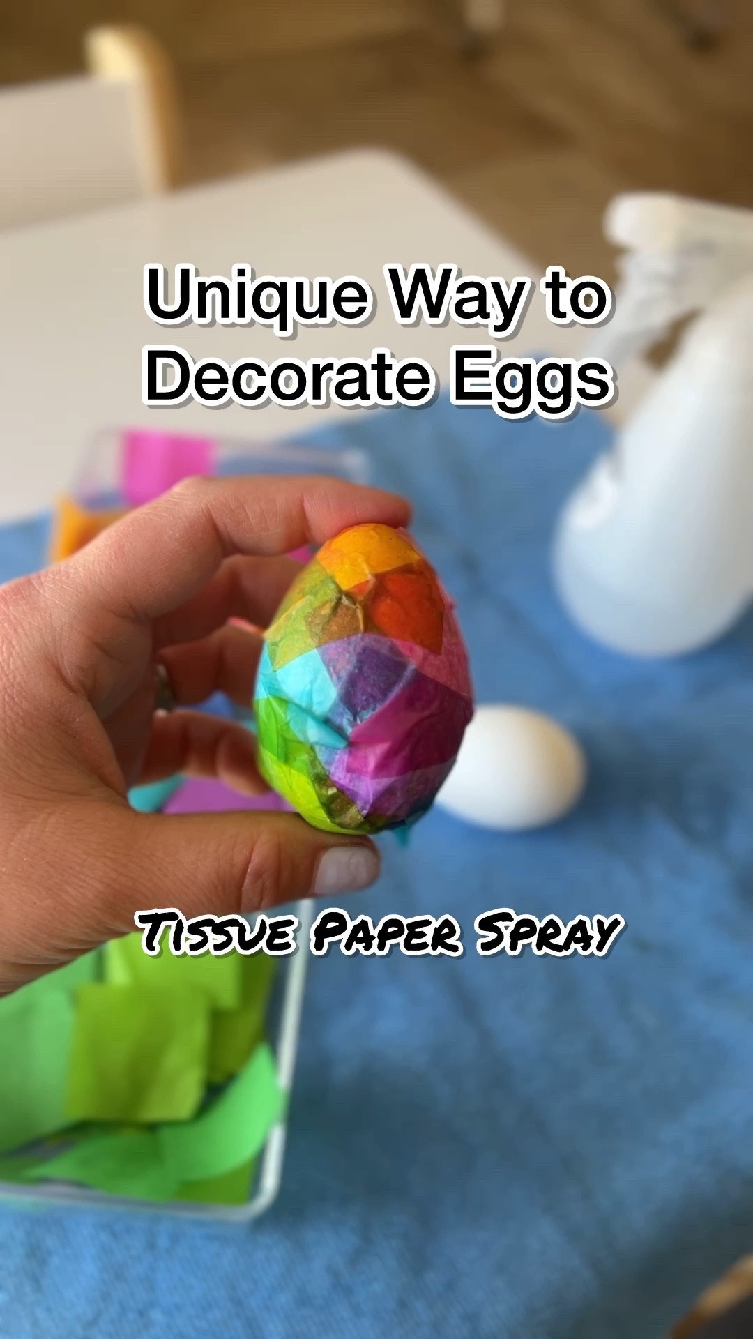 Skip the traditional egg dye and try decorating Easter eggs by spraying tissue paper (make sure it is bleeding tissue paper). Works on craft or real eggs, but transfers better to real eggs.

#LTKkids #LTKVideo #LTKSeasonal