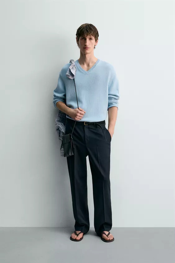 COTTON-LINEN BLEND V-NECK JUMPER | Zara US