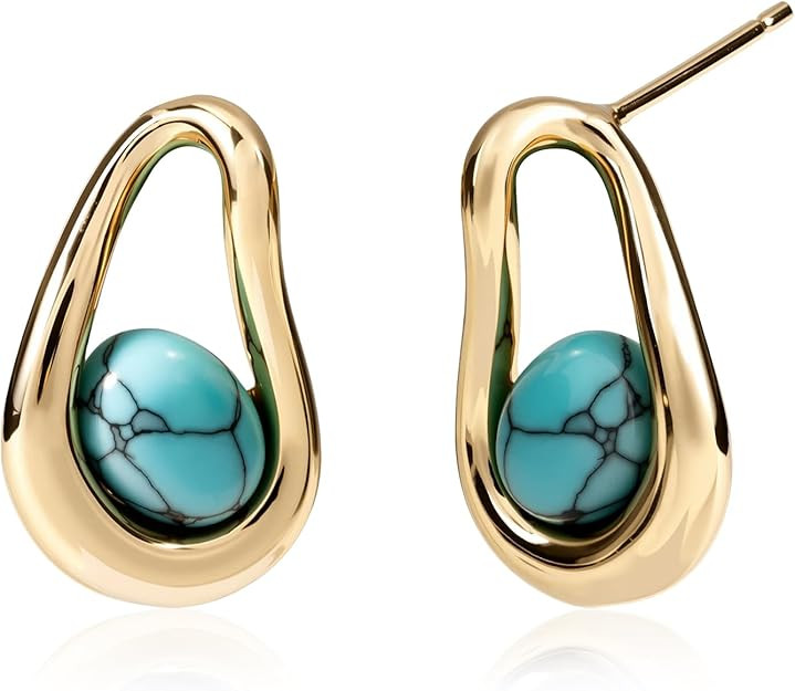 14K Gold Plated Turquoise Stud Earrings – Genuine Turquoise in Teardrop Setting, Western Jewelr... | Amazon (US)