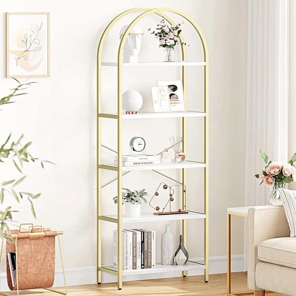 IDEALHOUSE Bookshelf 5 Tier Bookcase Arched Display Racks Tall Standing Bookshelves Metal Frame M... | Amazon (US)