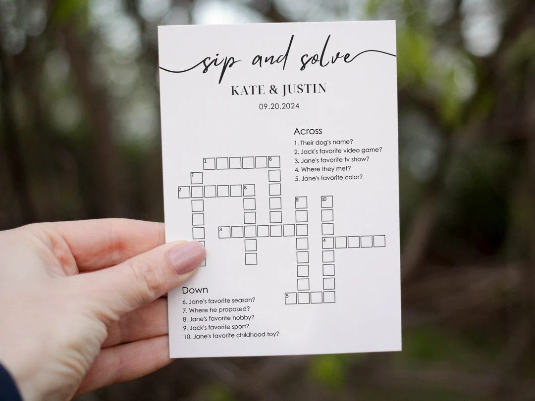 Custom Wedding Small Crossword Puzzle, Sip & Solve, 5x7 Puzzle Template, Wedding Games, Fully Edi... | Etsy (US)