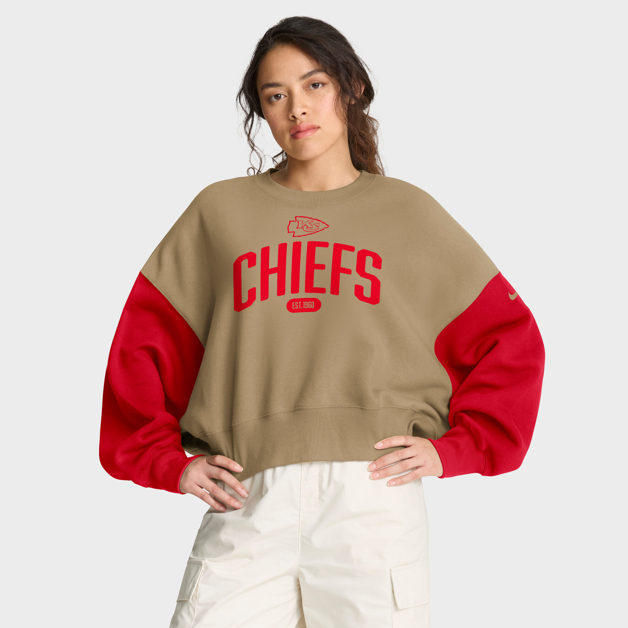 Women's Nike Tan Kansas City Chiefs Oversized Rewind Pullover Sweatshirt | Fanatics