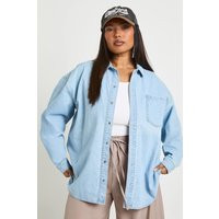 boohoo Women's Plus Oversized Denim Shirt in Bleach Wash | Size: 14 | boohoo (US & Canada)