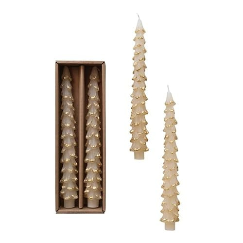 Unscented Tree Shaped Taper Candes in Box, Eggnog Color, Set of 2 | Amazon (US)