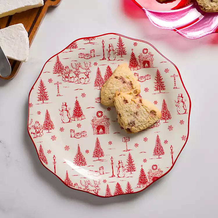 New! Red Toile Christmas Serving Platter | Kirklands