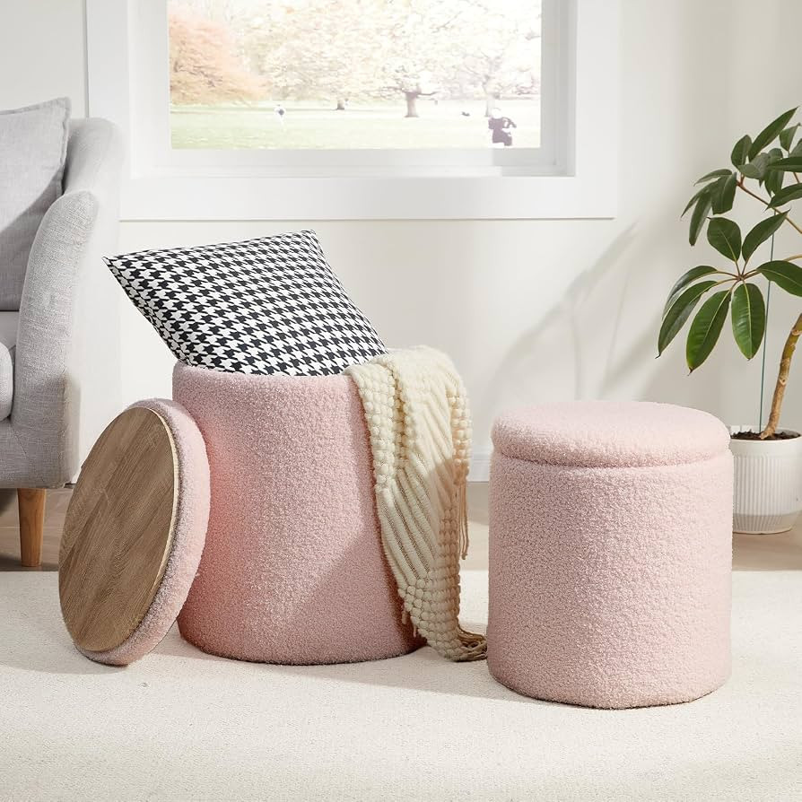 Royal Windsor Boucle Round Ottoman with Storage Set of 2,Small Foot Stool Ottoman for Living Room... | Amazon (US)