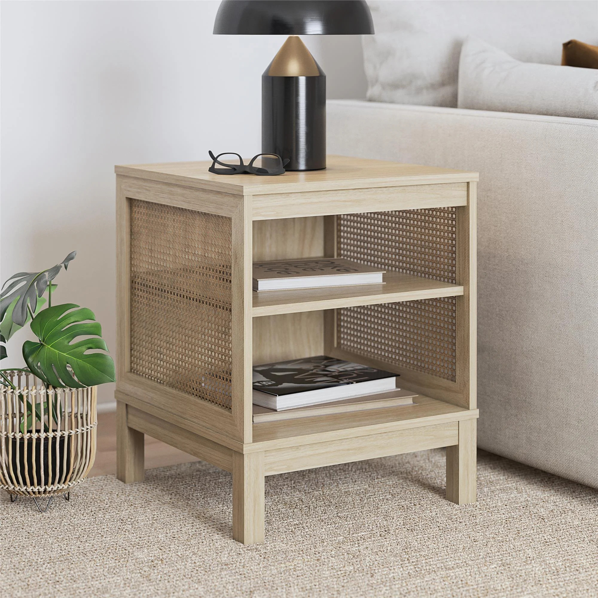 Mainstays Cane Side Table, Spring Pine | Walmart (US)