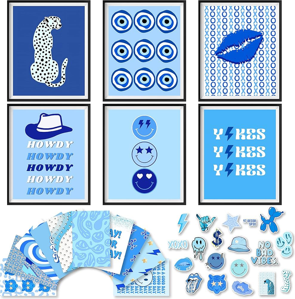 97 Decor Blue Preppy Room Decor - Preppy Blue Posters for Room Aesthetic Stuff, Preppy Light Blue... | Amazon (US)