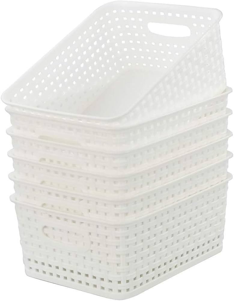 Kiddream Set of 6 Plastic Weave Storage Basket Pantry Organizing Bin (white) | Amazon (US)