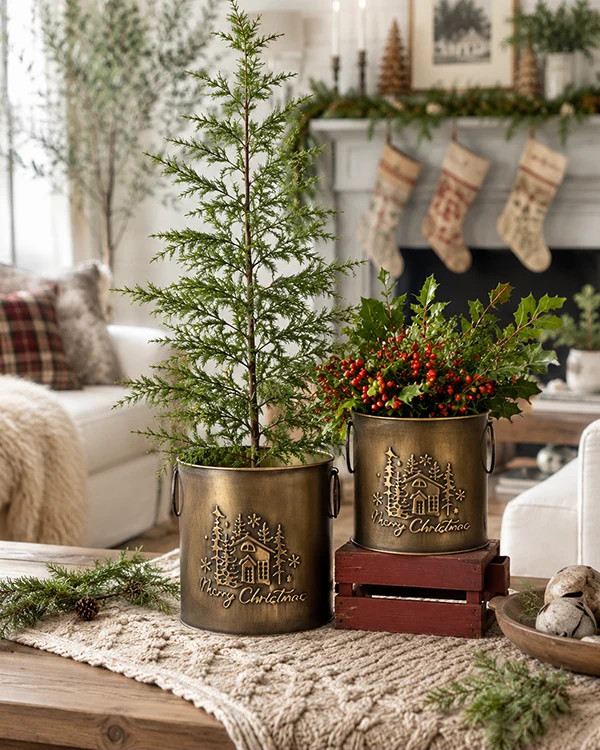Embossed Metal Planters, Set of 2 Waterproof Nesting Indoor Outdoor Pots | Decor Steals