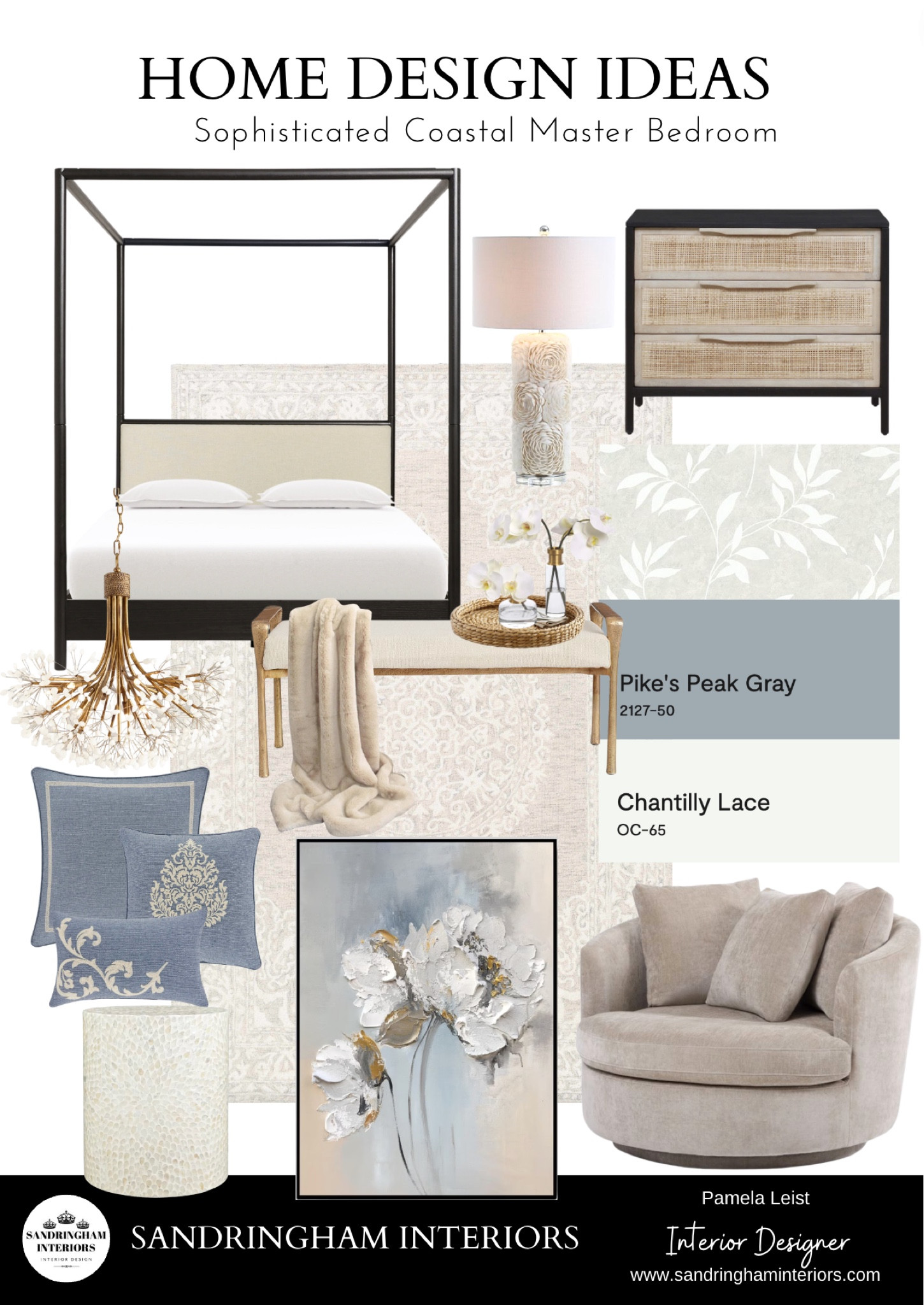 Sophisticated Coastal Master Bedroom Home Decor 

Canopy Bed
Rattan nightstand
Rugs
Comforter sets
Bedding
Accent chair
Bedroom bench
Throw pillows
Table lamp
Abstract wall art

#LTKstyletip #LTKFind #LTKhome