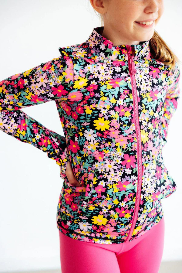 Flexible Floral Full-Zip Ruffle Active Jacket | Mila & Rose