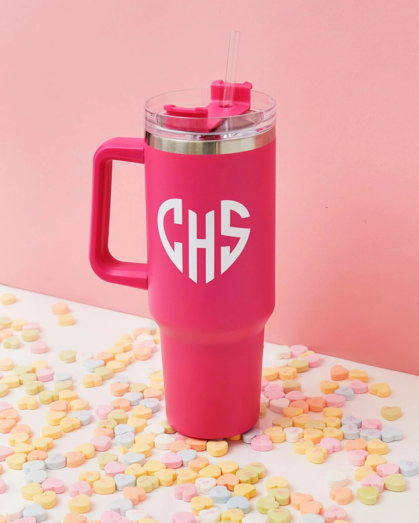40 oz Heart Monogram Tumbler | Sprinkled With Pink
