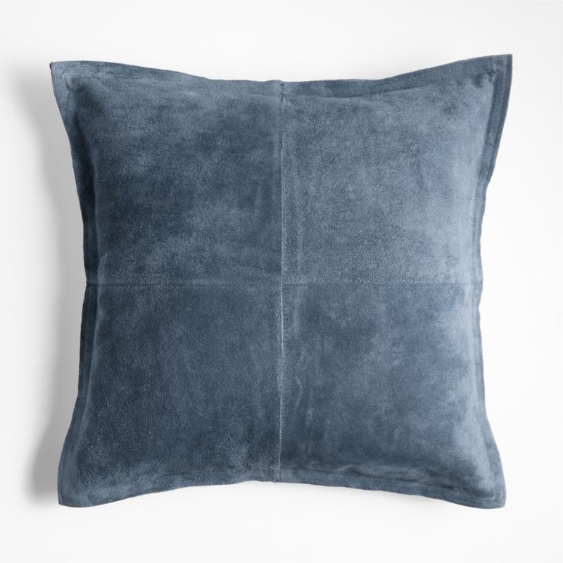 Hyde Pieced Suede 23"x23" Coy Blue Throw Pillow with Feather Insert + Reviews | Crate & Barrel | Crate & Barrel