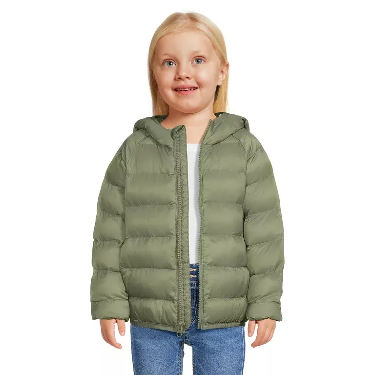 Swiss Tech Baby and Toddler Girls Puffer Jacket with Hood, Sizes 12M-5T 
