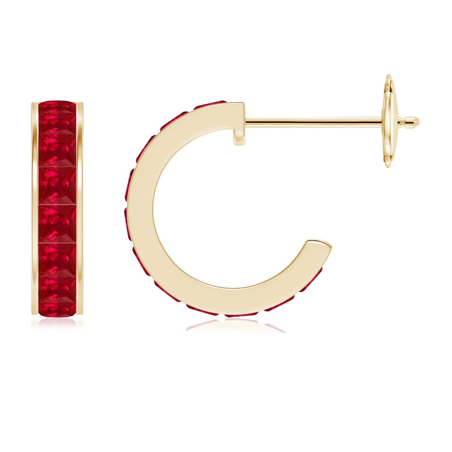 Channel-Set Square Ruby Huggie Hoop Earrings | Angara US