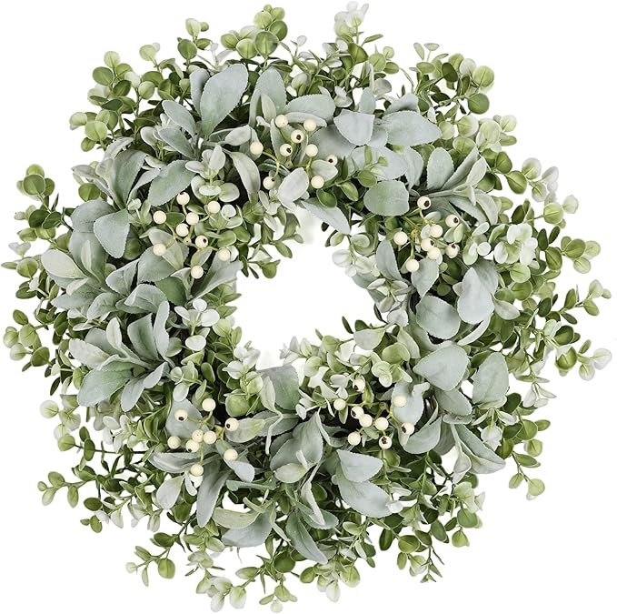 26 Inch Large Lambs Ear Wreaths for Front Door Spring Summer Lambs Leaves with White Berries, Art... | Amazon (US)