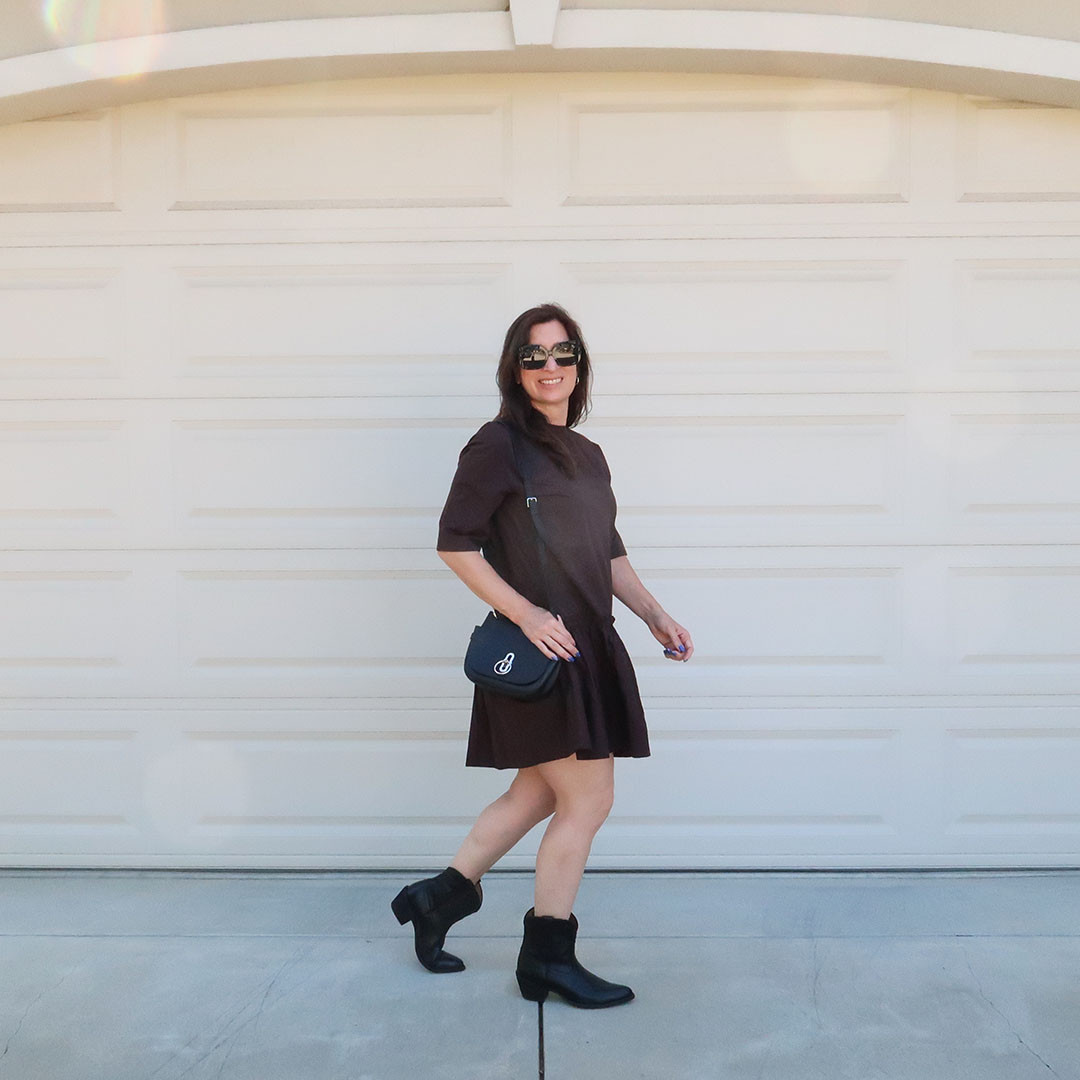Loving this chocolate brown dress for late summer and early fall. It's a great transition dress to dress up and down. Love! 

 #LTKootd #LTKSeasonal #LTKOver40