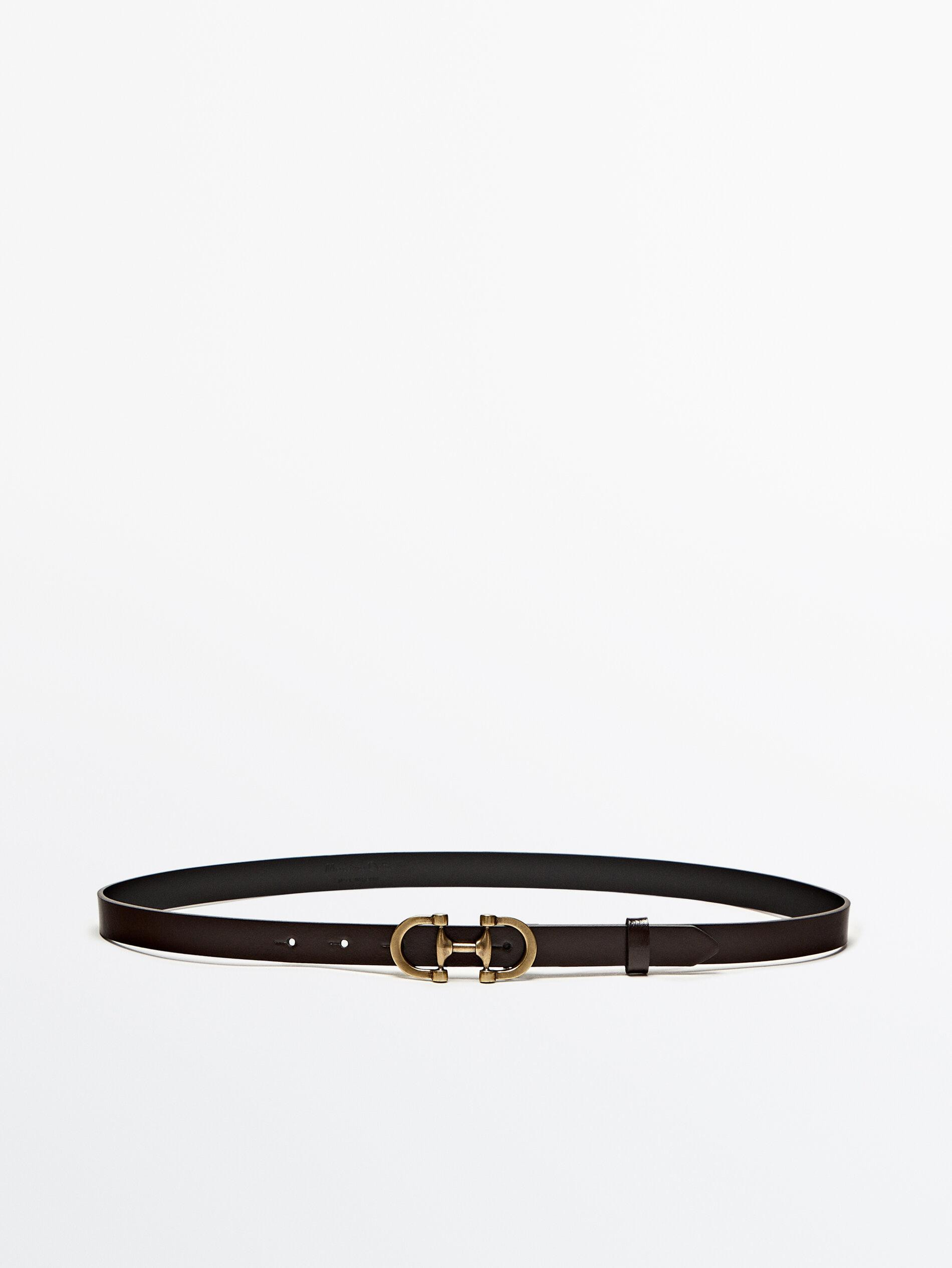 Leather belt with double buckle | Massimo Dutti US