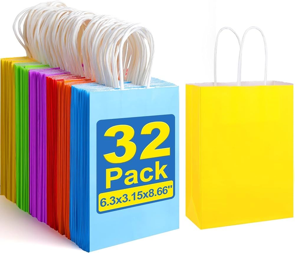 XPCARE 32 Pieces Paper Gift Bags, Kraft Paper Party Favor Bags Bulk with Handles for Kids Birthda... | Amazon (US)