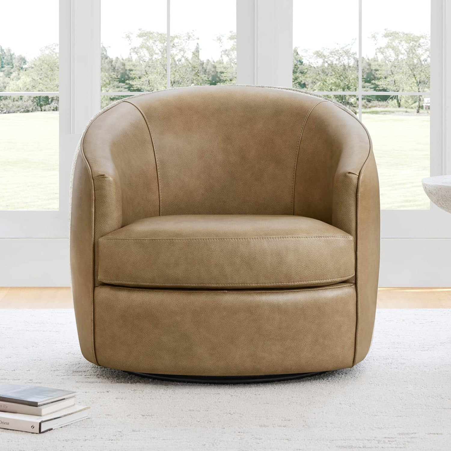 CHITA Genuine Leather Swivel Barrel Chair, Modern Comfy FSC Certified Upholstered Leather Accent ... | Amazon (US)
