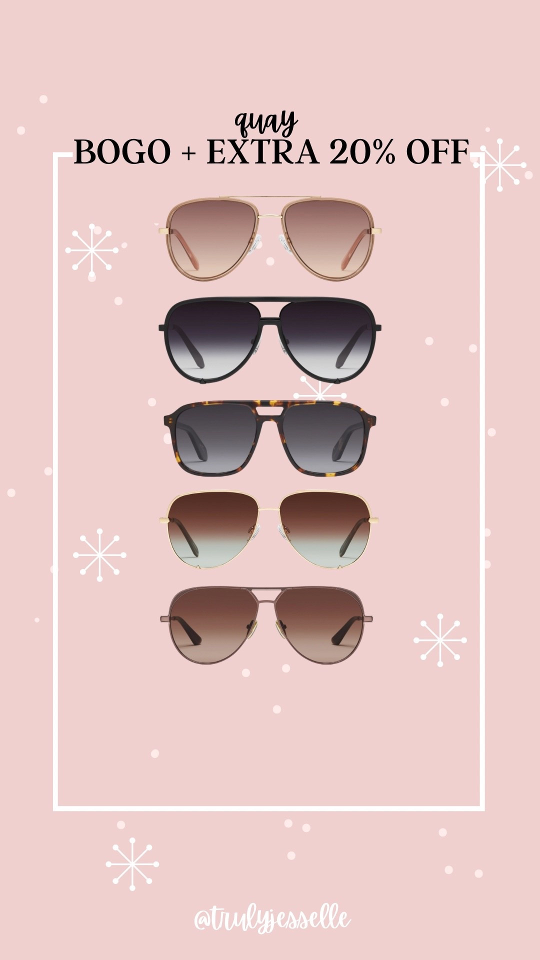 Quay sunglasses bogo + extra 20% off 

#LTKmomlife #LTKFindsUnder50 #LTKSaleAlert