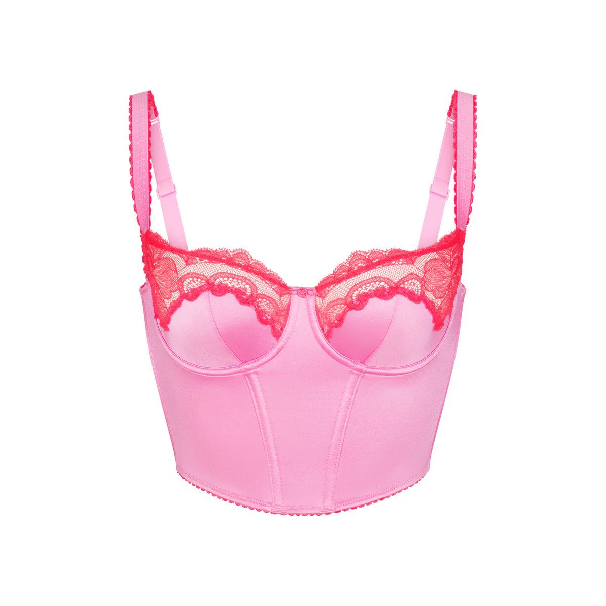 STRETCH SATIN LACE CROPPED CORSET | NEON ORCHID | SKIMS (US)
