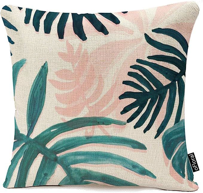 oFloral Throw Pillow Covers Vintage Palm Banana Leaves Pillowcases Cotton Linen 18 x 18 Inch Squa... | Amazon (US)