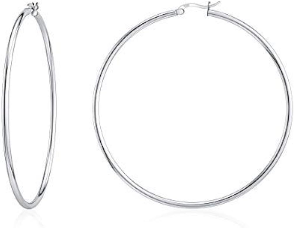 JIAYIQI Sterling Silver Hoop Earrings 18K White Gold Plated Silver Circle Endless Earrings Hoops ... | Amazon (US)
