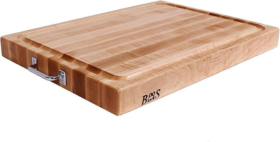 John Boos Block Large Reversible Wood Cutting Board w/ Metal Handles, 24"x18"x2.25", Maple | Amazon (US)
