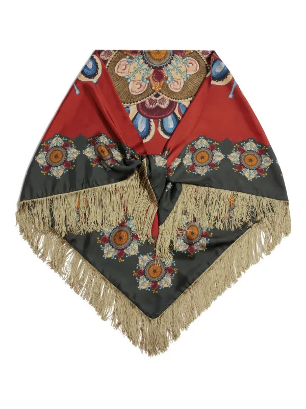 La DoubleJ floral-print Fringed Scarf | Red | FARFETCH | Farfetch Global
