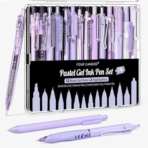 Four Candies Puple Pens, Black & Purple Ink, 0.5mm Pens, 2 Highlighter | Amazon (US)