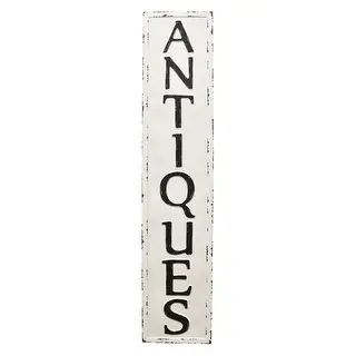 Plutus Brands Antiques Vintage Style Vertical Wall Sign in Black and White Metal - White | Bed Bath & Beyond