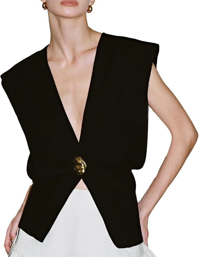 URBAN REVIVO Women's Sweater Vest Sleeveless V-Neck Knit Tops Lightweight with Gold Leaf Button D... | Amazon (US)