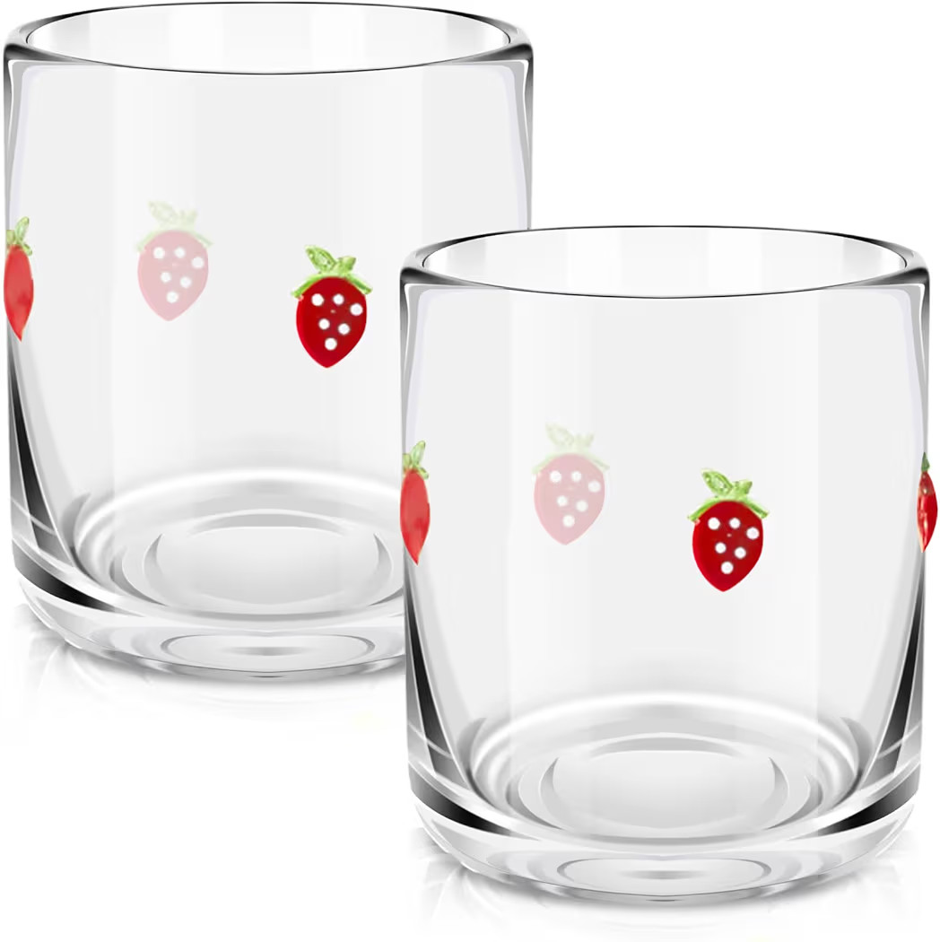 2 Pcs Strawberry Icon Juice Glasses, 14oz Strawberry Stemless Wine Drinking Juice Glass Cup for S... | Amazon (US)