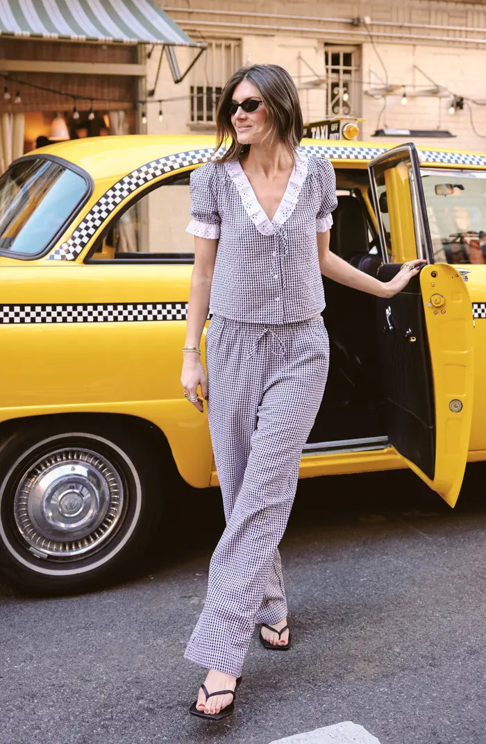 WAYF x Styled by COCO! Nina Gingham Seersucker Straight Leg Pants | Nordstrom | Nordstrom