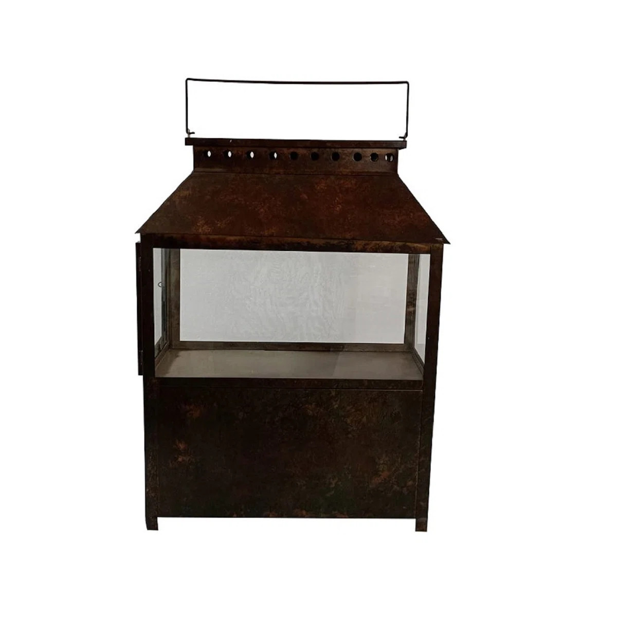 Iron & Glass Lantern Brown Patina Tempered Glass | Wayfair North America