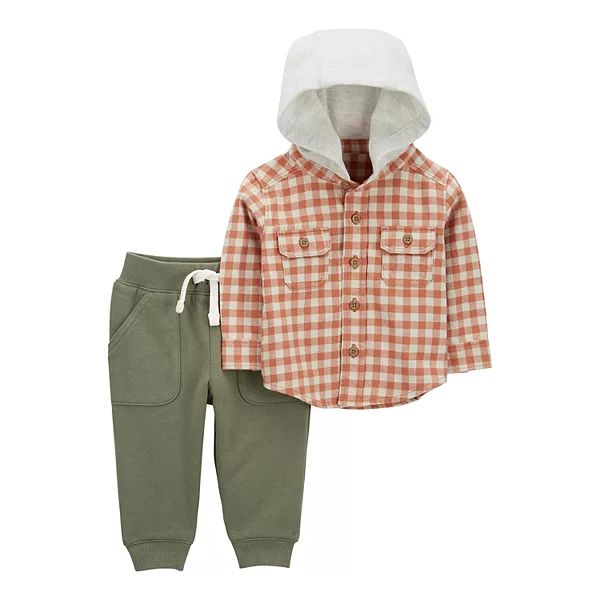 Baby Boys Carter's 2-Piece Plaid Hooded Shirt & Fleece Pants Set | Kohl's